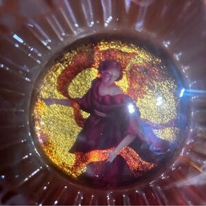 Vintage Glass Angel Reflector Ornament Large Handpainted Gold & Amber 5”